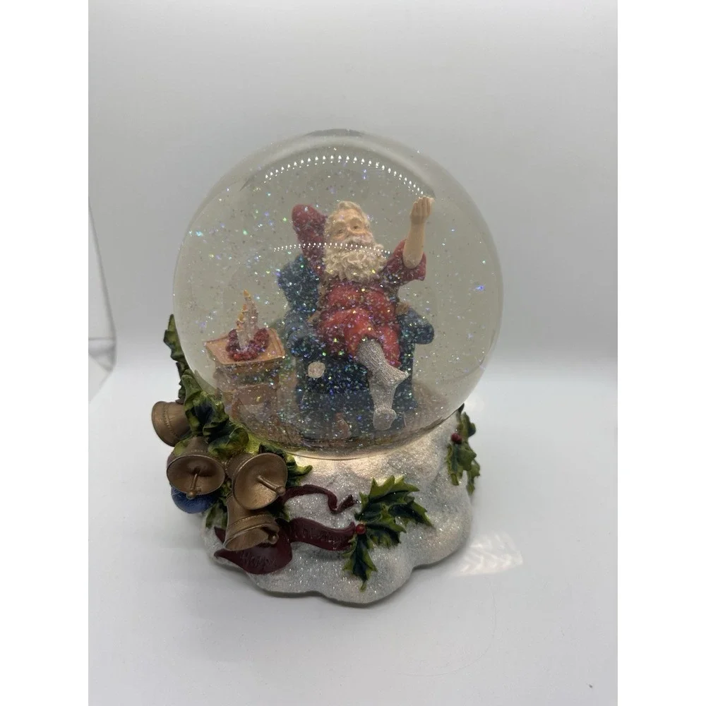 Large Musical Santa Snow Globe‎ Happy Holidays Bells Holly Christmas Decor 7